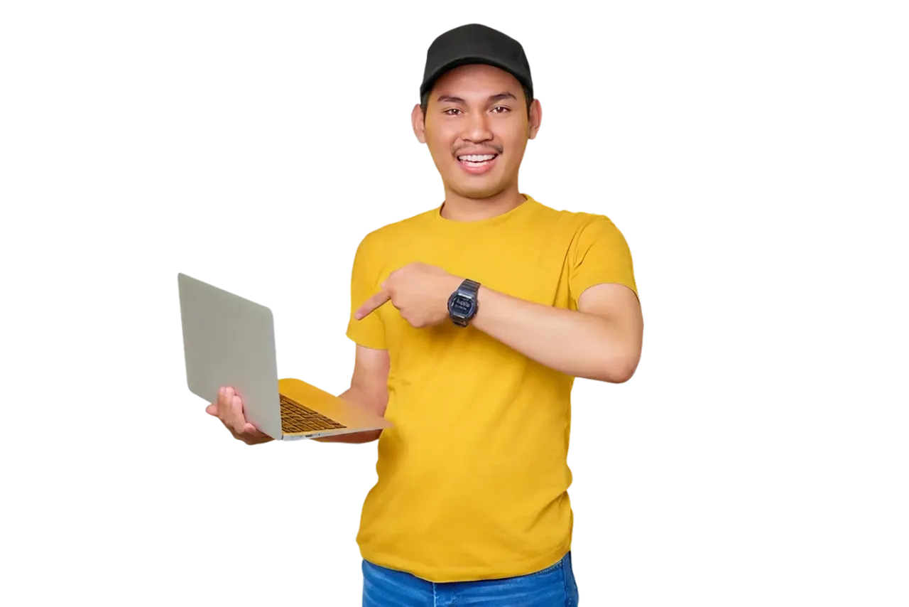 Man pointing to laptop